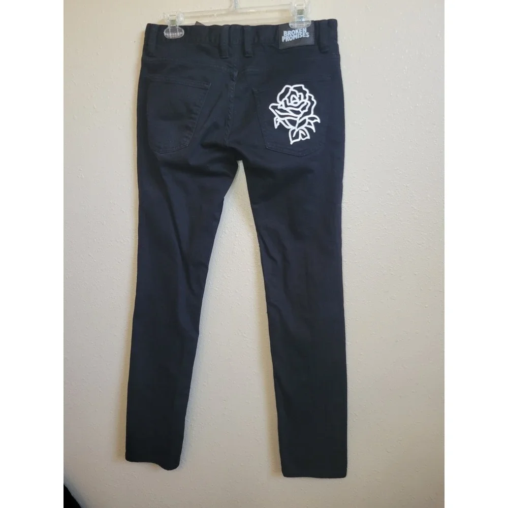 Broken Promises Jeans Men's Size 32 Black Gothic Emo Cobra Rose Ripped Denim Tat